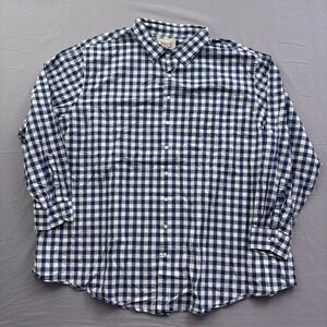 True Nation Mens 3XL Navy Blue White‎ Gingham Check Cotton Button Down Shirt